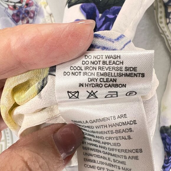 NWT Camilla Silk Blouse Med Gentle Moon Dragon Floral Embellished Detachable Tie - Picture 12 of 16